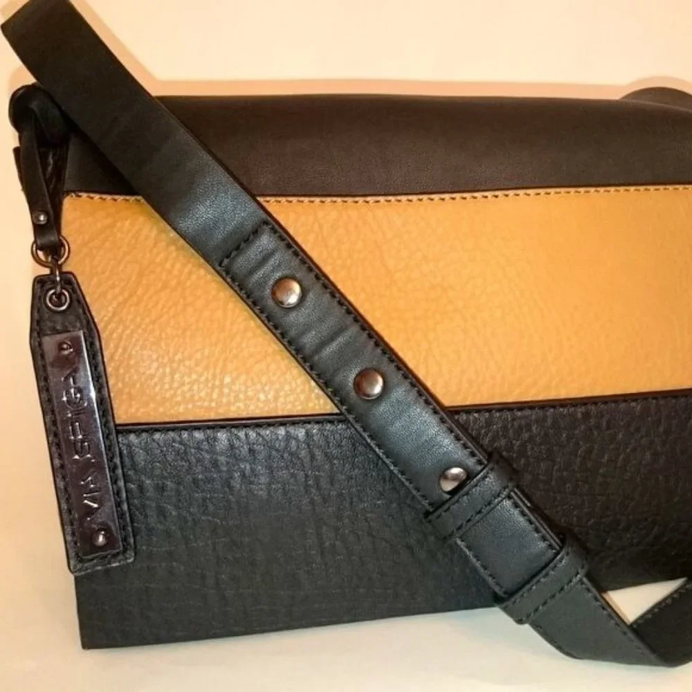 Via Spiga New Bag 2-tone Leather Crossbody Handbag BLACK BROWN